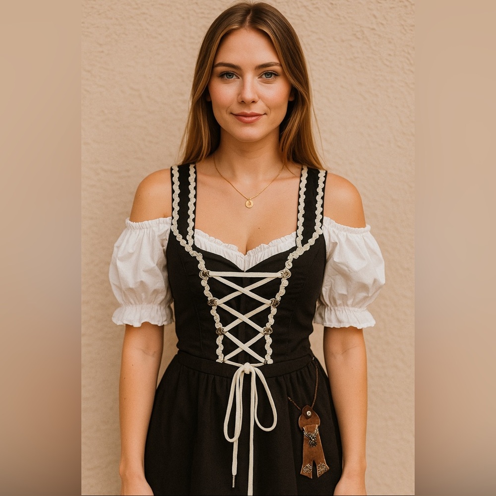 Authentic German dirndl dress, black and white, excellent used condition, 14